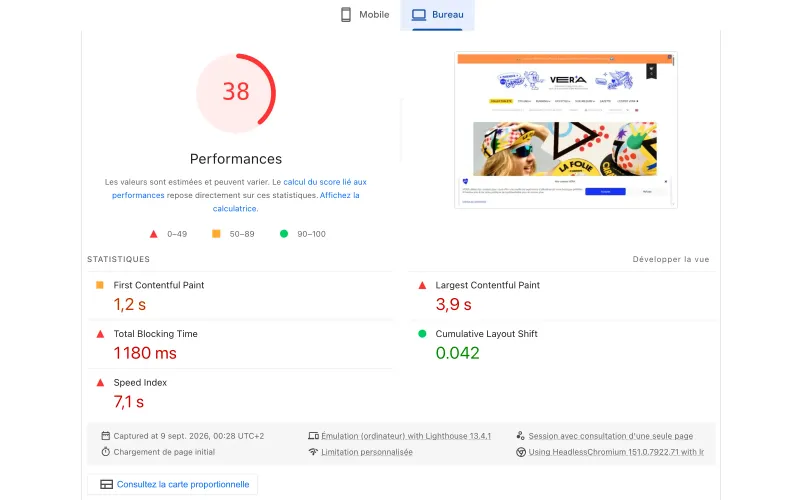 Score de performance de VERA Cycling avant intervention